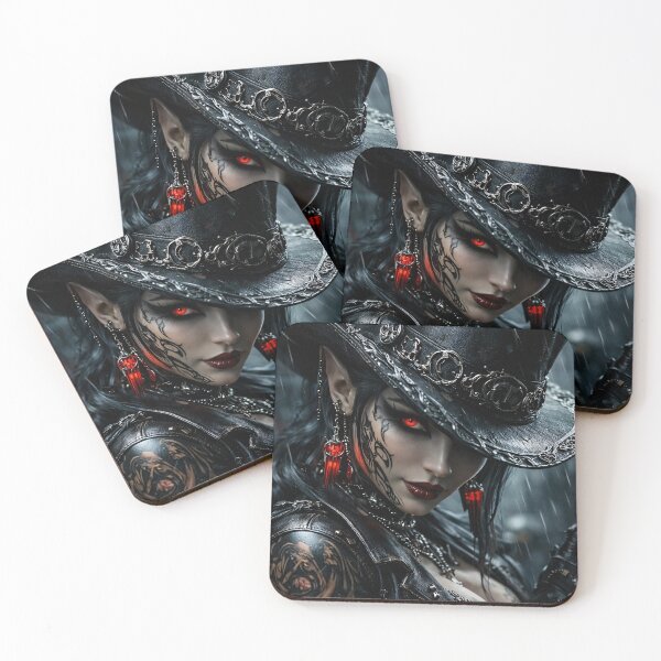 Item preview, Dark Gothic Cowgirl Portrait with Red Eyes – Vampire Western Wall Art designed and sold by Kaleidoscope Print.