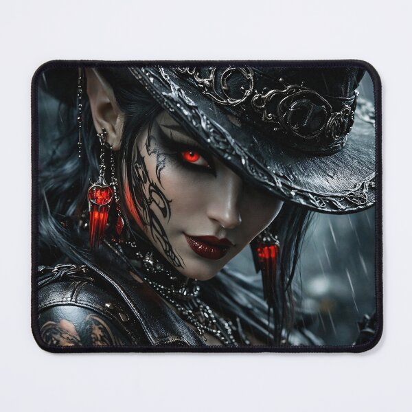 Item preview, Dark Gothic Cowgirl Portrait with Red Eyes – Vampire Western Wall Art designed and sold by Kaleidoscope Print.