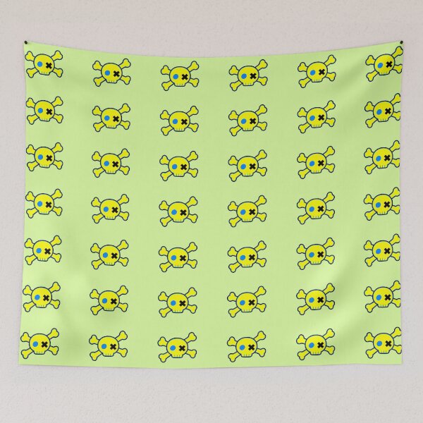 Item preview, Neon Yellow Emo Punk Cartoon Skull Crossbones designed and sold by MIMIWIWI.
