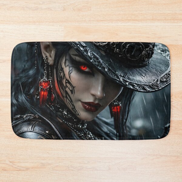 Item preview, Dark Gothic Cowgirl Portrait with Red Eyes – Vampire Western Wall Art designed and sold by Kaleidoscope Print.