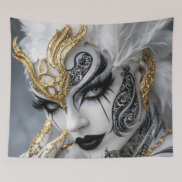 Item preview, White and Gold Venetian Masquerade Portrait – Luxury Gothic Fantasy Art designed and sold by Kaleidoscope Print.