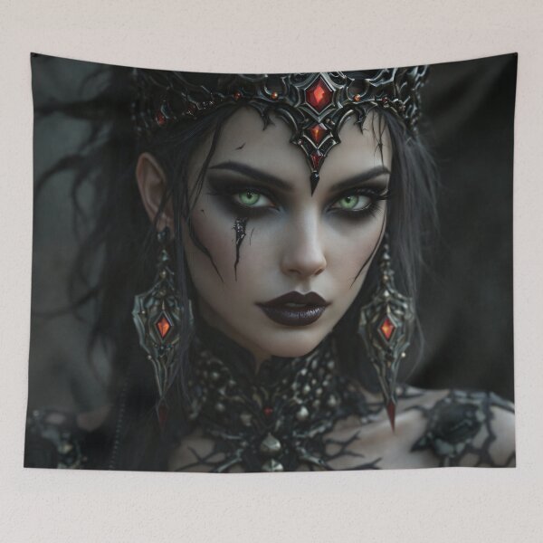 Item preview, Dark Fantasy Queen Portrait with Emerald Eyes and Gothic Crown designed and sold by Kaleidoscope Print.