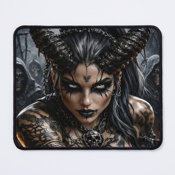 Item preview, Dark Demon Queen Portrait with Horns – Gothic Fantasy Warrior Wall Art designed and sold by Kaleidoscope Print.