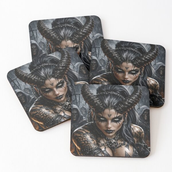 Item preview, Dark Demon Queen Portrait with Horns – Gothic Fantasy Warrior Wall Art designed and sold by Kaleidoscope Print.