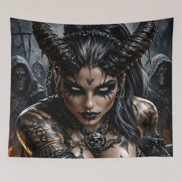 Item preview, Dark Demon Queen Portrait with Horns – Gothic Fantasy Warrior Wall Art designed and sold by Kaleidoscope Print.
