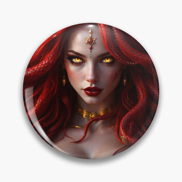 Item preview, Red Medusa Queen Portrait with Serpent Hair – Dark Fantasy Mythology Art designed and sold by Kaleidoscope Print.