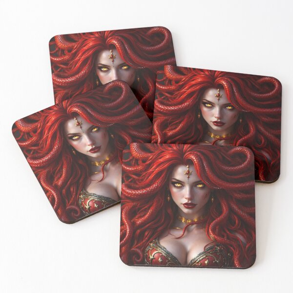 Item preview, Red Medusa Queen Portrait with Serpent Hair – Dark Fantasy Mythology Art designed and sold by Kaleidoscope Print.