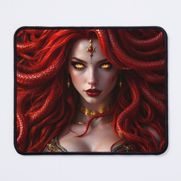Item preview, Red Medusa Queen Portrait with Serpent Hair – Dark Fantasy Mythology Art designed and sold by Kaleidoscope Print.
