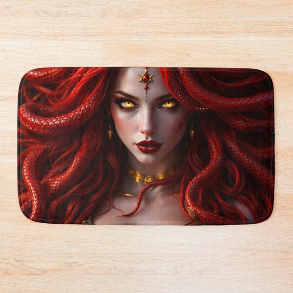 Item preview, Red Medusa Queen Portrait with Serpent Hair – Dark Fantasy Mythology Art designed and sold by Kaleidoscope Print.