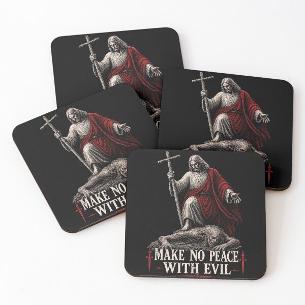 Item preview, Make no Peace with Evil - Jesus Christ the King Destroying False gods in Christian Metal designed and sold by Blood Washed Apparel.