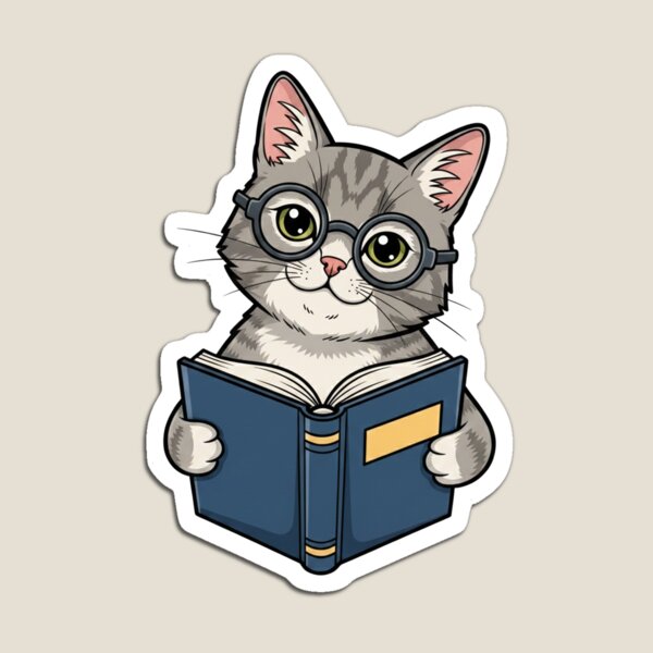 Aperçu de l'œuvre Chat mignon en train de lire – Chat passionné de lecture avec des lunettes créée et vendue par SimonFernando.