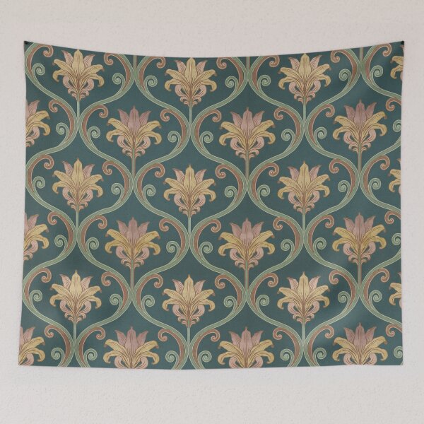 Item preview, Elegant Lilies & Vines on Teal Luxury Pattern designed and sold by mittie101.