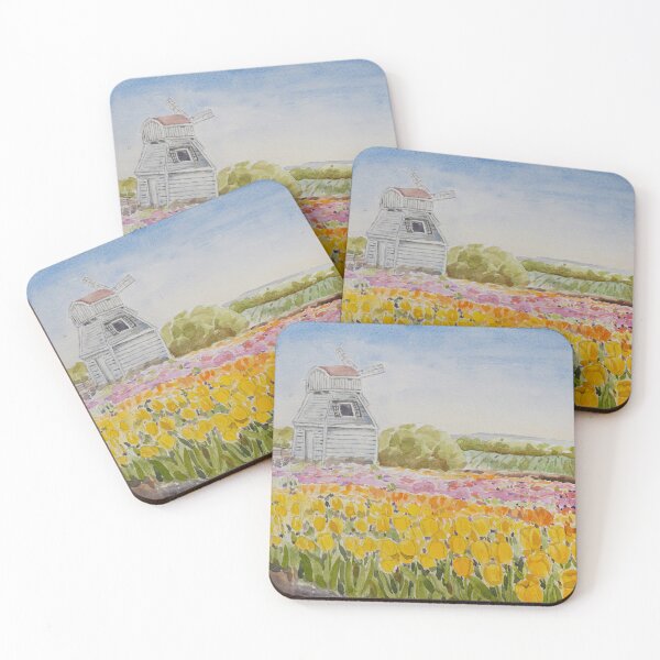 Item preview, colourful tulips fields watercolour painting  designed and sold by ColorandColor.