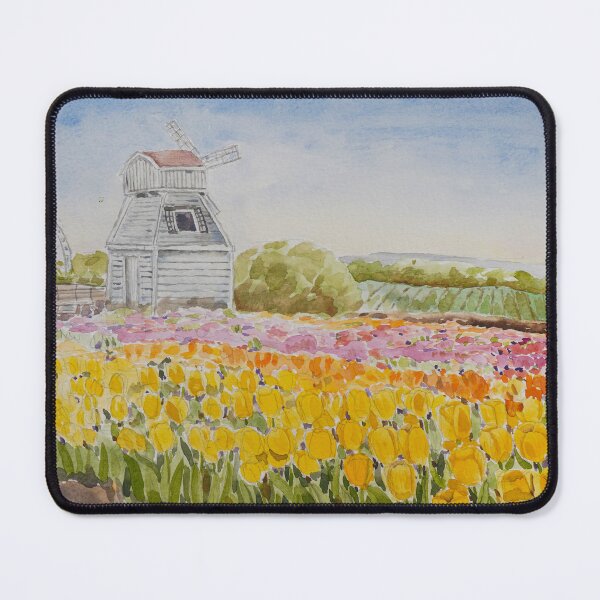 Item preview, colourful tulips fields watercolour painting designed and sold by ColorandColor.