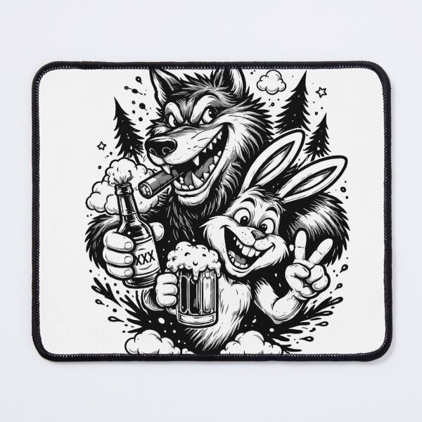 Item preview, Funny Wolf and Rabbit Party Design Black and White – Cool Cartoon Animal Duo Graphic Tee designed and sold by Aniahck.