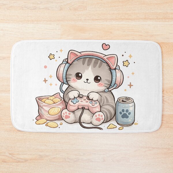 Item preview, Kawaii Gamer Cat RGB Neon Cute Gaming Cat Headset Sticker designed and sold by Cute-Corne.