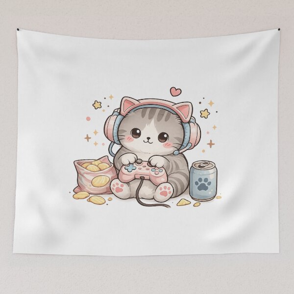 Item preview, Kawaii Gamer Cat RGB Neon Cute Gaming Cat Headset Sticker designed and sold by Cute-Corne.