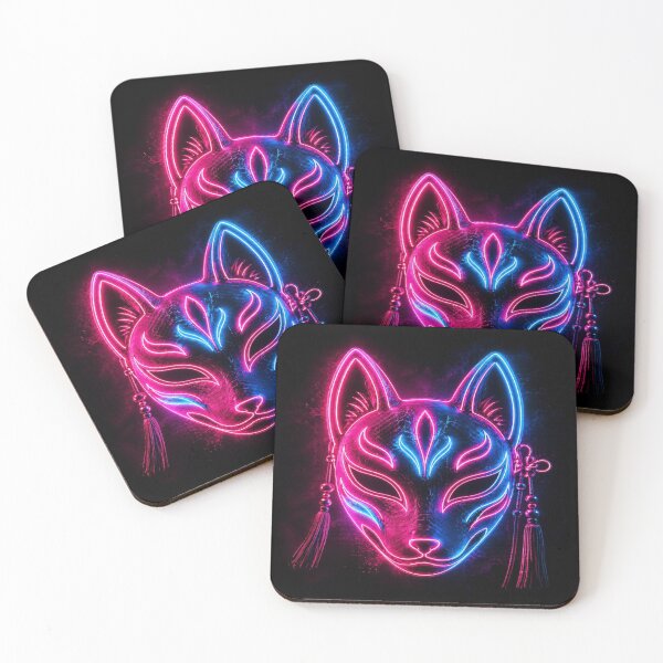 Item preview, Neon Kitsune Mask Cyberpunk Japan Fox Mask Pink Blue Aesthetic Japanese Neon Art designed and sold by TokyoNeonArt.