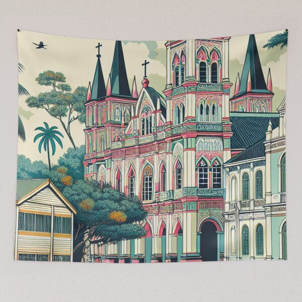 Item preview, Paramaribo Suriname Ukiyo-e Japanese Woodblock Style - Saint Peter and Paul Cathedral designed and sold by Vandy Fullam.