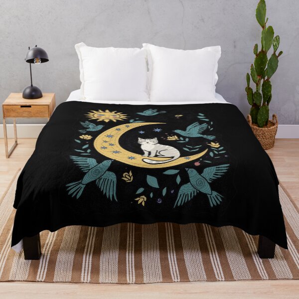 Item preview, Celestial Cat on Gold Moon Whimsical Folk Art Illustration designed and sold by LeshanArt.