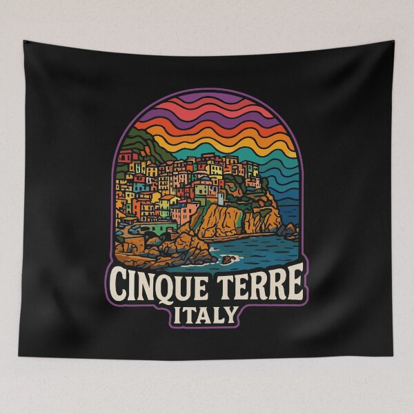 Item preview, Cinque Terre Italy Retro Trippy Art Travel designed and sold by TomFrontierArt.