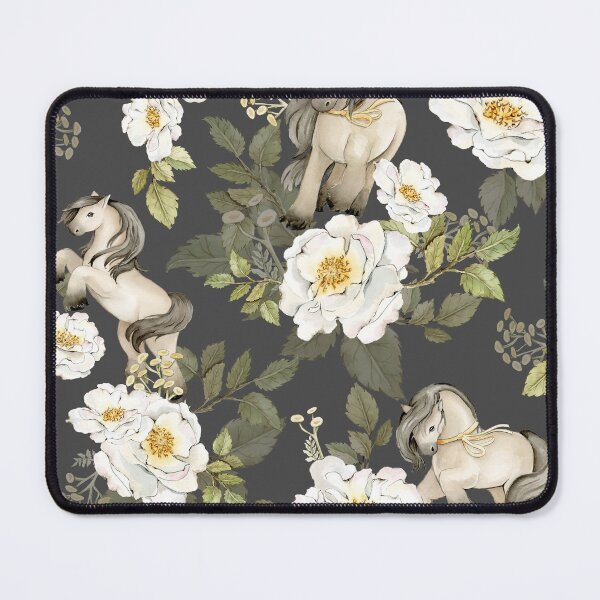 Artikelvorschau, Vintage-Aquarell-Pferde- und weiße Rosen-Blumenmuster entworfen und verkauft von SylaCreates.