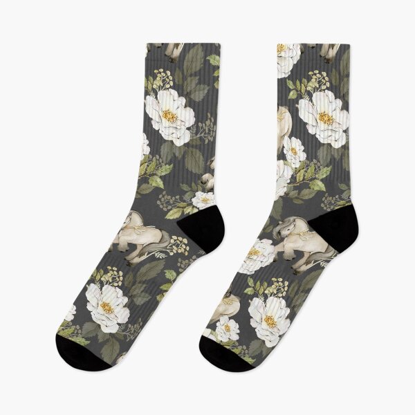 Item preview, Vintage Watercolor Horses and White Roses Floral Pattern designed and sold by SylaCreates.