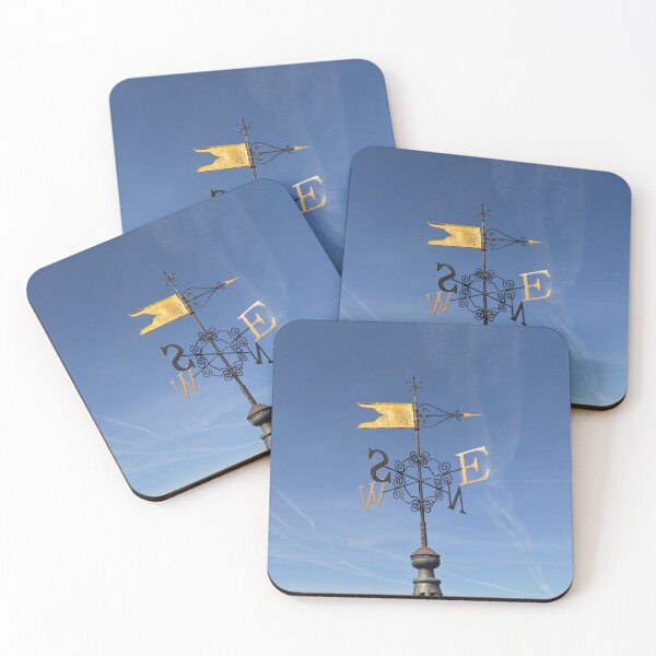 Item preview, Weather vane on church steep, with blue sky and vapor trails designed and sold by Drone Filming Hertfordshire.