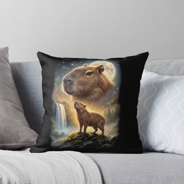Item preview, Capybara Howling Moon Art Animal Lover designed and sold by DoodleTortle.