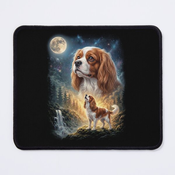 Item preview, Cavalier King Charles Spaniel Howling Moon Art Dog Lover designed and sold by DoodleTortle.