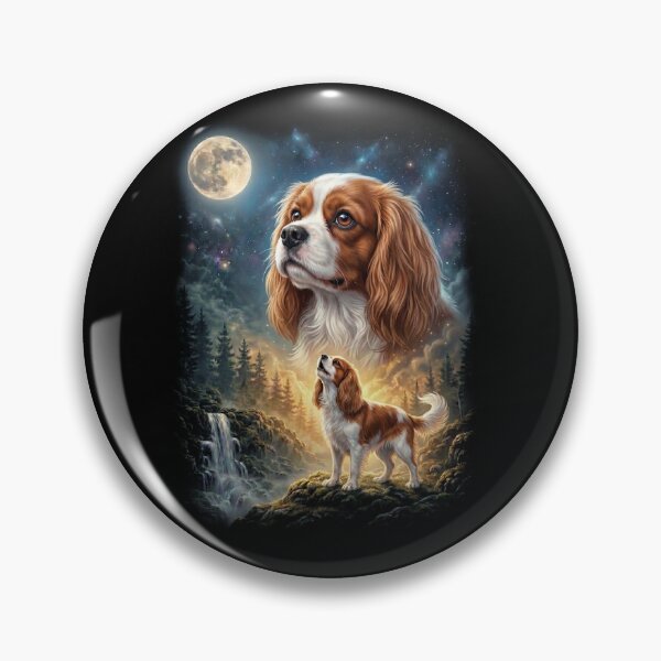 Item preview, Cavalier King Charles Spaniel Howling Moon Art Dog Lover designed and sold by DoodleTortle.