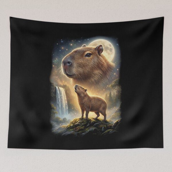 Item preview, Capybara Howling Moon Art Animal Lover designed and sold by DoodleTortle.
