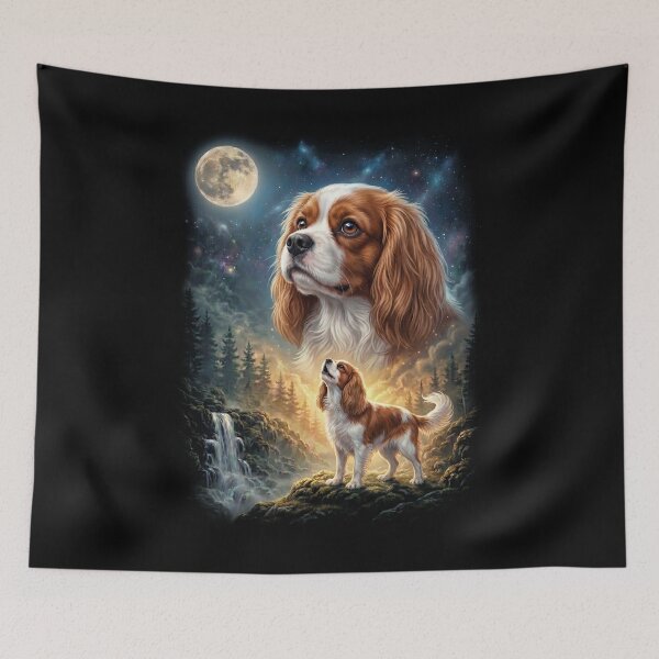 Item preview, Cavalier King Charles Spaniel Howling Moon Art Dog Lover designed and sold by DoodleTortle.