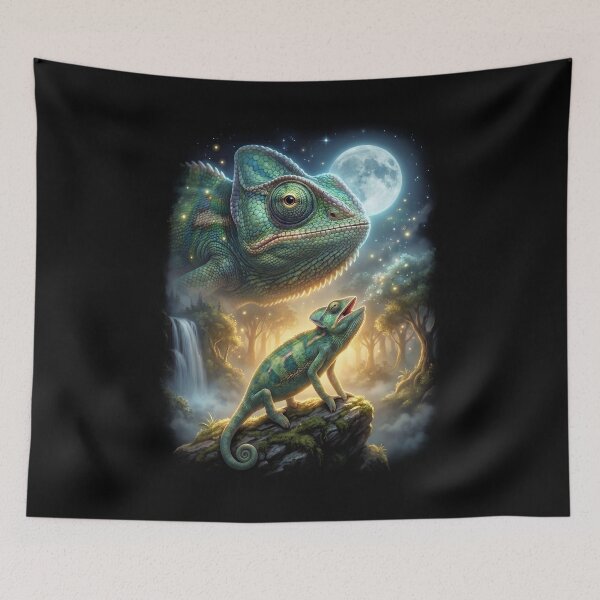 Aperçu de l'œuvre Caméléon Hurlement de Lune Art Amoureux des Animaux créée et vendue par DoodleTortle.