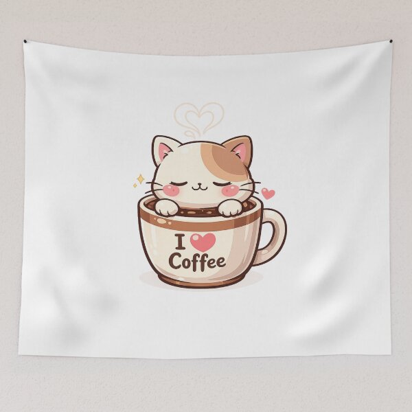 Item preview, Kawaii Coffee Cat Cute Sleepy Cat I Love Coffee Aesthetic Sticker designed and sold by Cute-Corne.