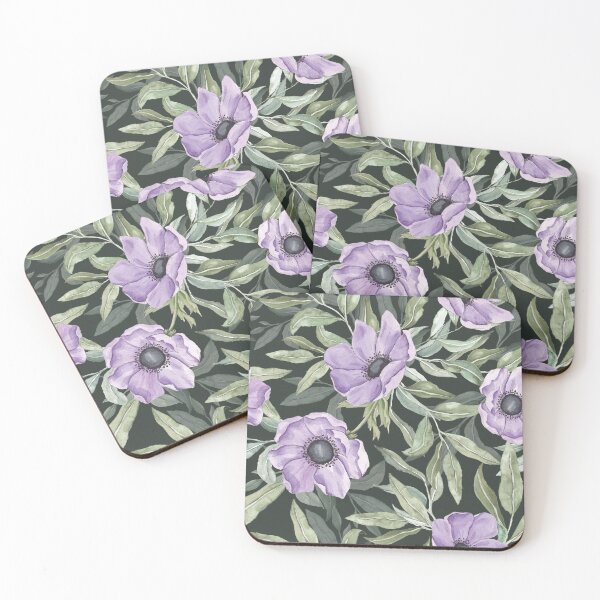 Item preview, Moody Purple Anemones & Dark Botanical Floral Pattern designed and sold by SylaCreates.