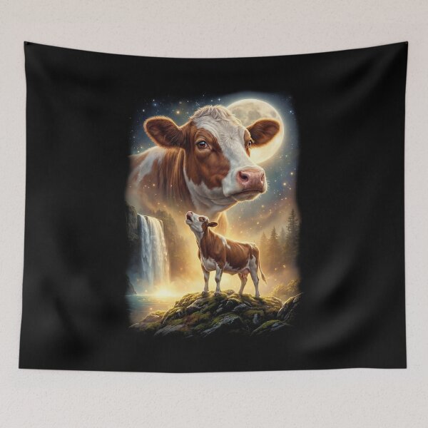 Item preview, Cow Howling Moon Art Animal Lover designed and sold by DoodleTortle.