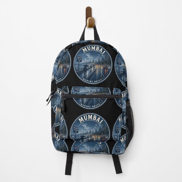 Item preview, Mumbai Marine Drive Monsoon Night – Rainy Cityscape Vintage Badge Design | India Travel Art designed and sold by Globalcitytees.