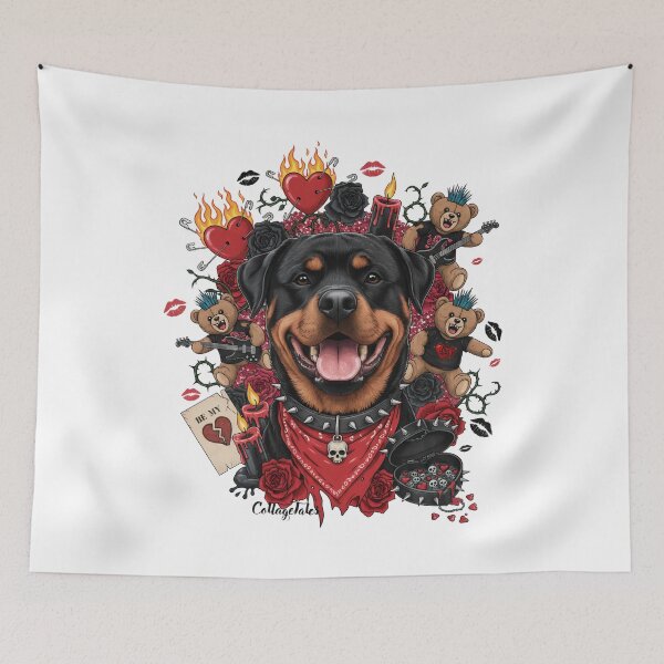 Item preview, Rottweiler Valentine's Day Collage Tales | Dog Portrait Breed Hearts Punk Punk-Rock Love Dog Lovers designed and sold by LisaTumi.art.