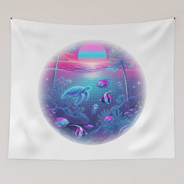 Item preview, Retro Vaporwave Underwater Sea Life Sunset designed and sold by KelliesGrafix.