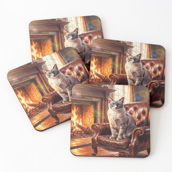 Item preview, Cozy fireplace cat art in a warm gouache style for cozy home vibes. designed and sold by FotoworldEdel.