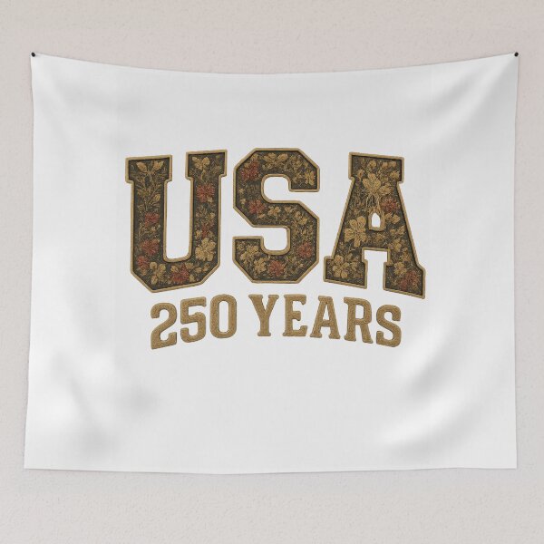 Item preview, USA 250 Years Semiquincentennial - Vintage Gold Tapestry Patriotic T-Shirt designed and sold by designerr23 ⭐⭐⭐⭐⭐.