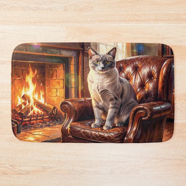 Item preview, Cozy fireplace cat art in a warm gouache style for cozy home vibes. designed and sold by FotoworldEdel.