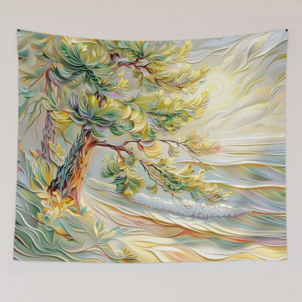 Item preview, Pine Tree Ocean Sunset Art, Pastel Coastal Landscape designed and sold by MargaretWiktor.