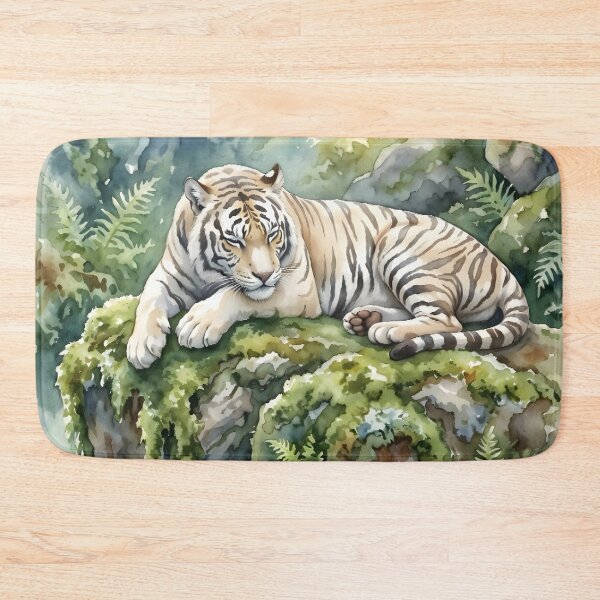 Item preview, White Tiger Panthera Tigris Sleeping Rainforest designed and sold by RubisLeaf.