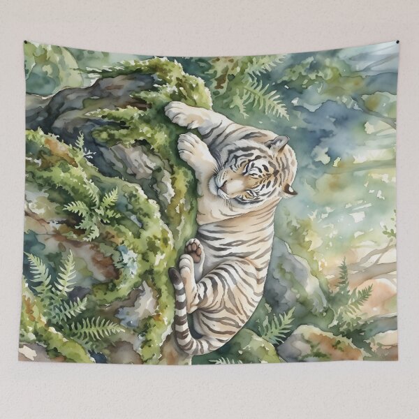 Item preview, White Tiger Panthera Tigris Sleeping Rainforest designed and sold by RubisLeaf.