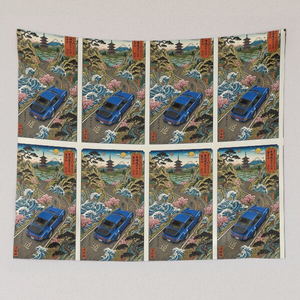 Item preview, Classic Car Journey Through Stylized Japanese Landscape Art designed and sold by RevUpDesign.