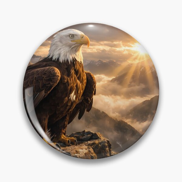 Item preview, Majestic Bald Eagle Perched On A Rocky Mountain Peak During Golden Sunrise designed and sold by Dreamy Armine Art.