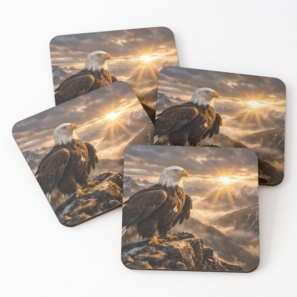 Item preview, Majestic Bald Eagle Perched On A Rocky Mountain Peak During Golden Sunrise designed and sold by Dreamy Armine Art.