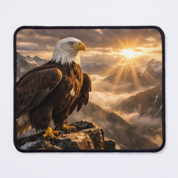 Item preview, Majestic Bald Eagle Perched On A Rocky Mountain Peak During Golden Sunrise designed and sold by Dreamy Armine Art.
